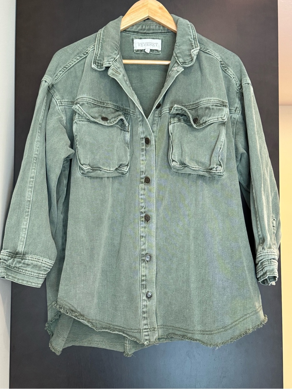 VEVERET OverSized Green Washed Denim Utility Shirt Jacket